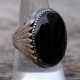 Vintage Sterling Onyx Ribbed Band Ring 9.25