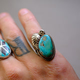 Vintage Sterling Turquoise Feather Ring 5.5