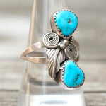 Vintage Sterling 2-Stone Turquoise Feather Ring 9.5