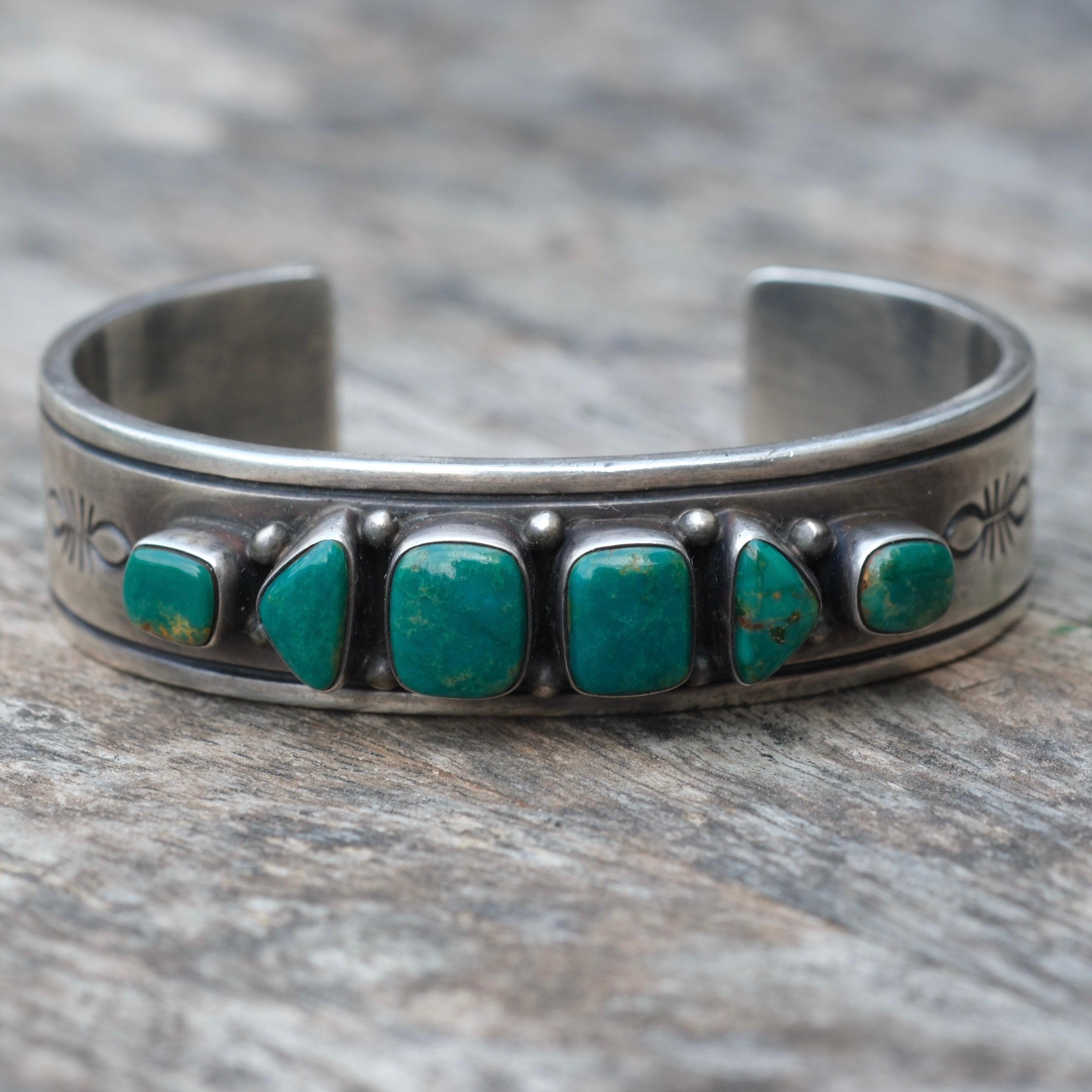 HEAVY Vintage Sterling 6-Stone Turquoise Cuff Bracelet R.Bennett