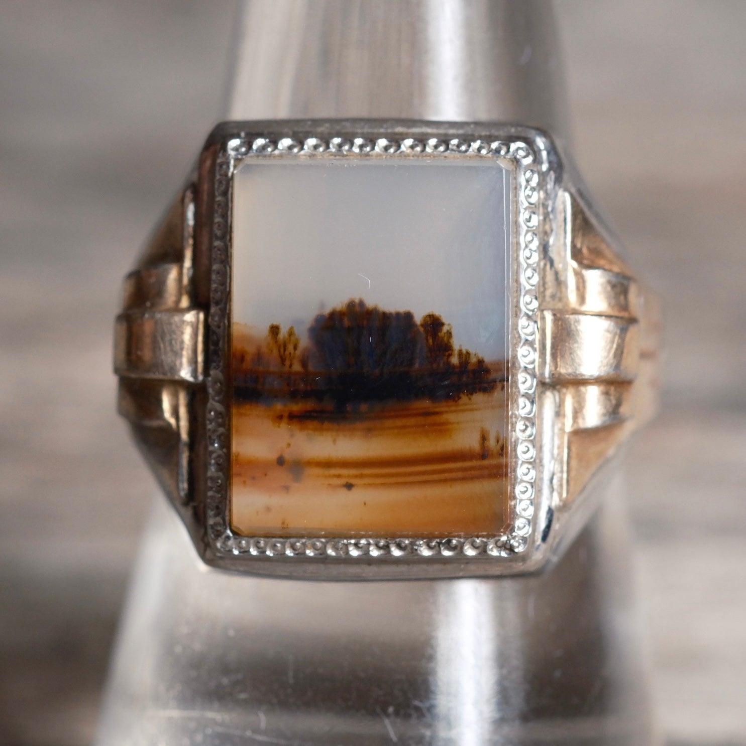 Vintage Sterling and Gold Agate Signet Ring Ring 9.75