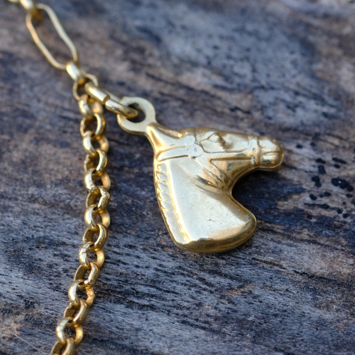 Vintage 14K Gold Horse and Horseshoe Charm Bracelet