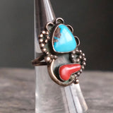 Vintage Sterling Turquoise and Coral Ring 4.5