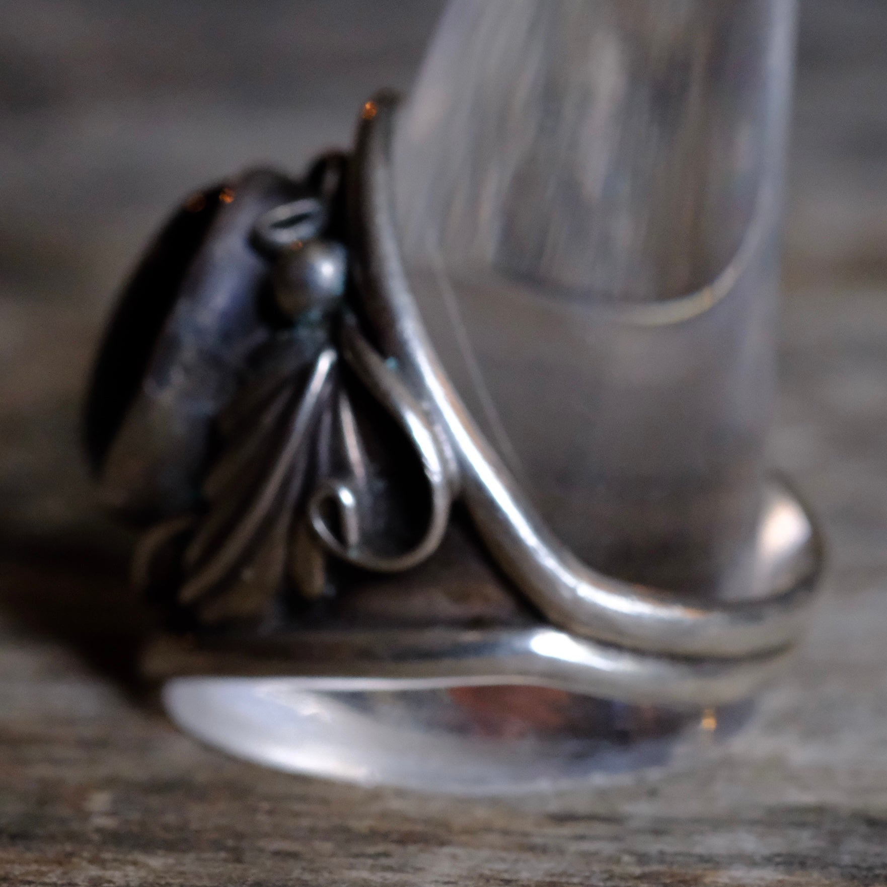 Vintage Sterling Onyx Feather Ring 14.5