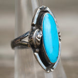 Vintage Sterling Turquoise Feather Ring 7.5
