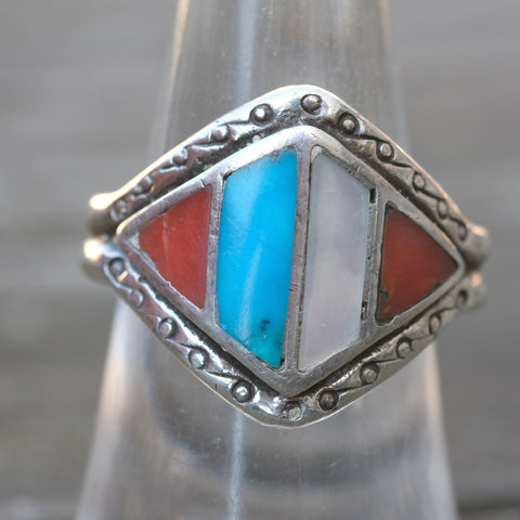 Vintage Sterling Multistone Inlay Ring 9