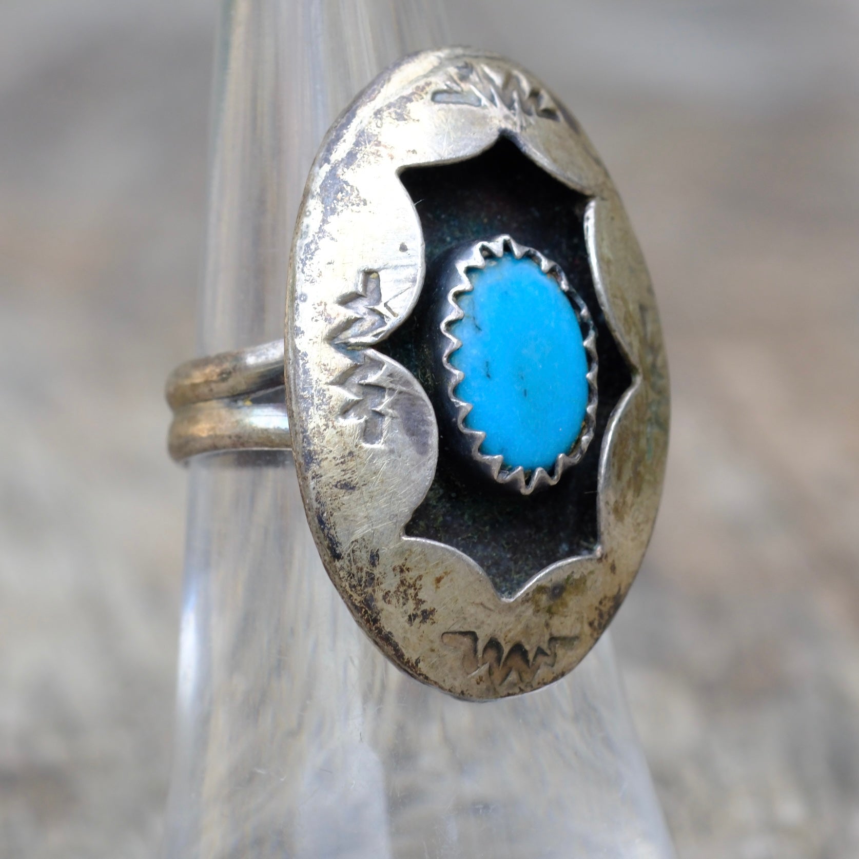 Vintage Sterling Turquoise Shadowbox Ring 6
