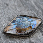 Antique 1900's Painted Butterfly Wing Sailboat Brooch