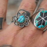 Vintage Sterling Turquoise Floral Ring 9.25