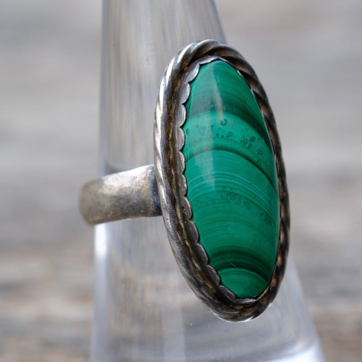 Vintage Sterling Malachite Ring 7.75