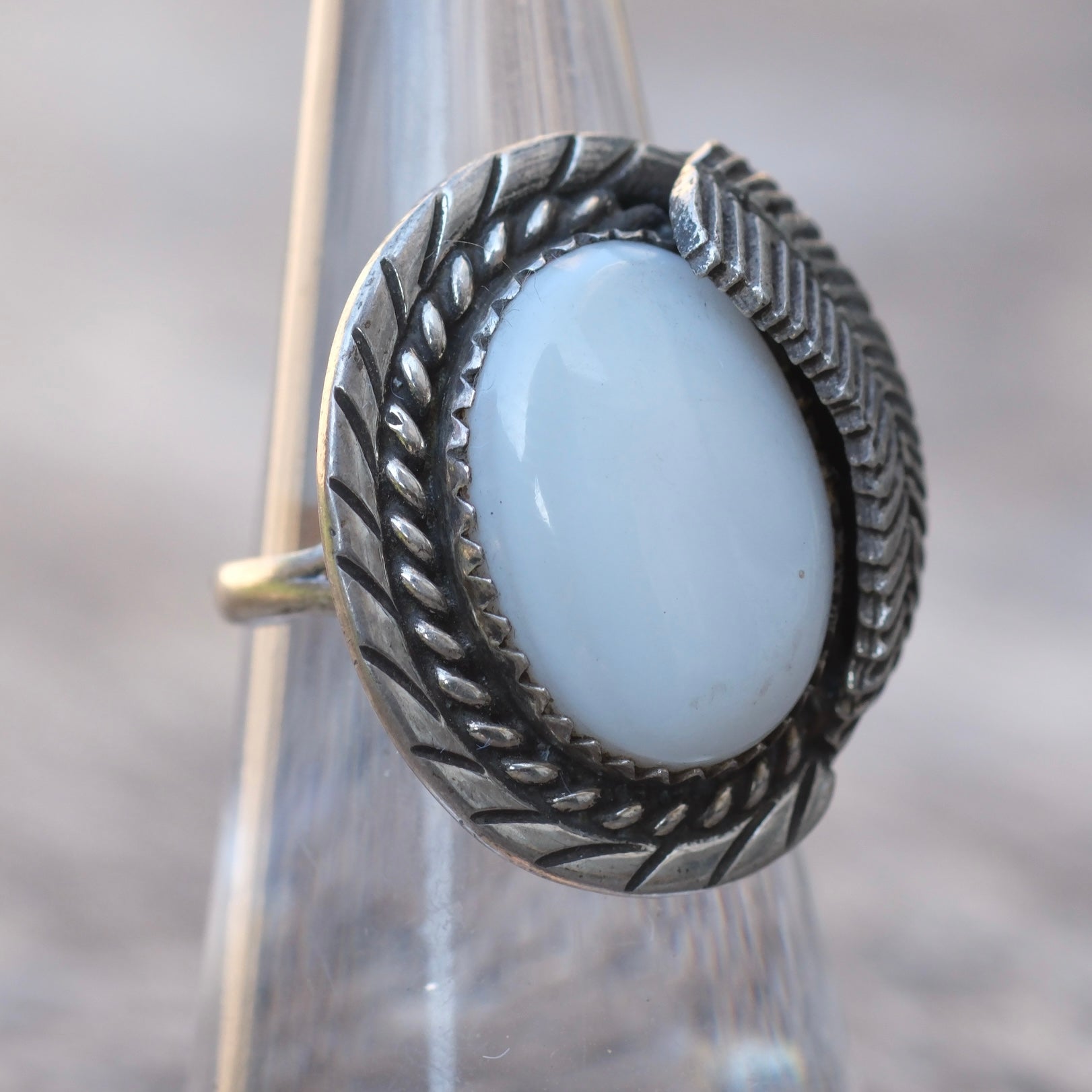 Vintage Sterling Mother Of Pearl Feather Ring 6