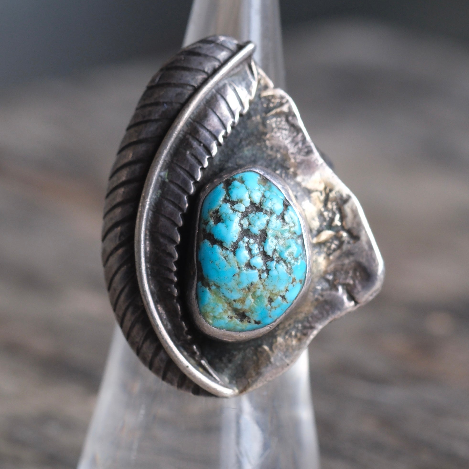 Vintage Sterling Turquoise Feather Ring 5.75