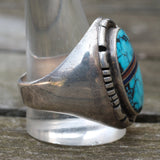 Vintage Sterling Turquoise Inlay Ring 12.75
