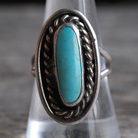 Vintage Sterling Turquoise Roped Ring 9.5