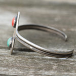 Vintage Sterling Turquoise and Coral Cuff