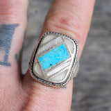 Vintage Sterling Turquoise and Mop Inlay Ring 9.25