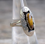 Vintage Sterling Tigers Eye Shadowbox Ring 6.25