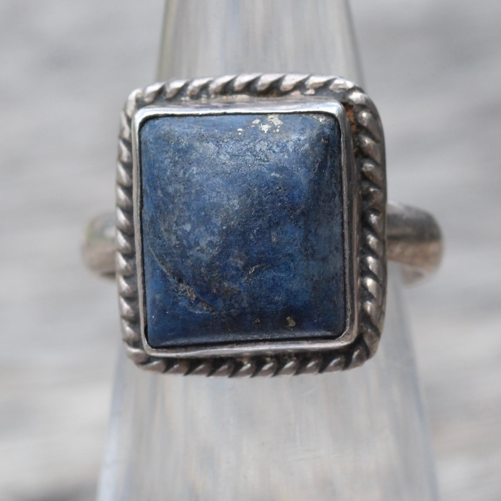 Vintage Sterling Lapis Roper Ring 4.5