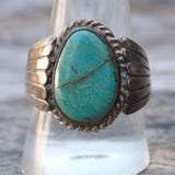 Vintage Sterling Turquoise Ribbed Band Ring 10.75