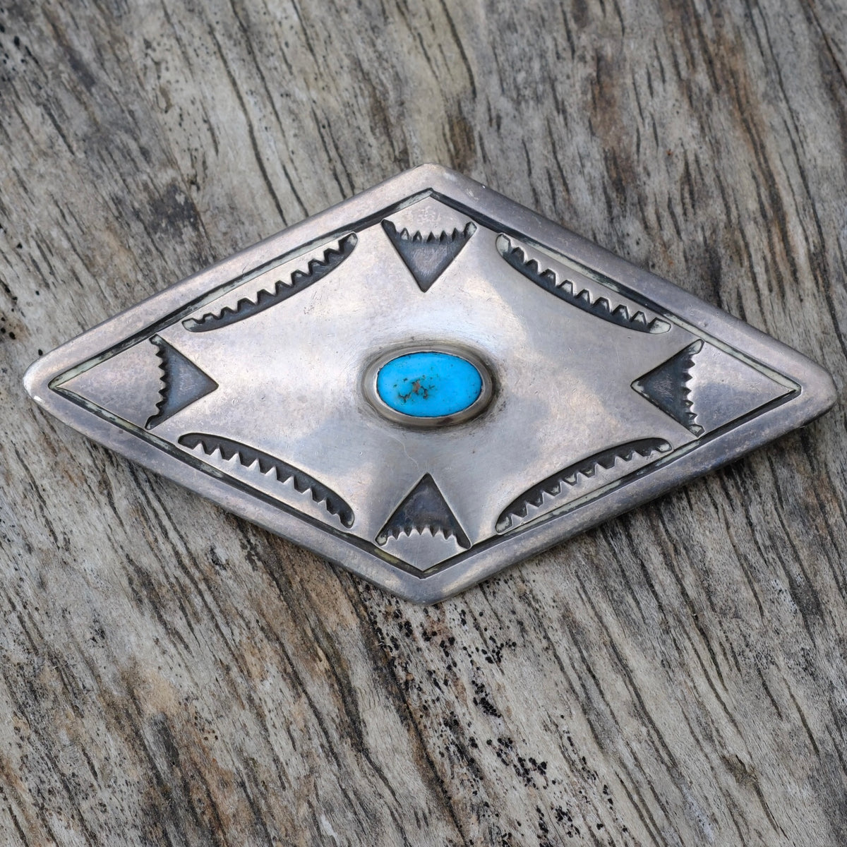 Vintage Sterling Turquoise Stamped Pin