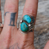 Vintage Sterling 2-Stone Turquoise Stamped Band Ring 12