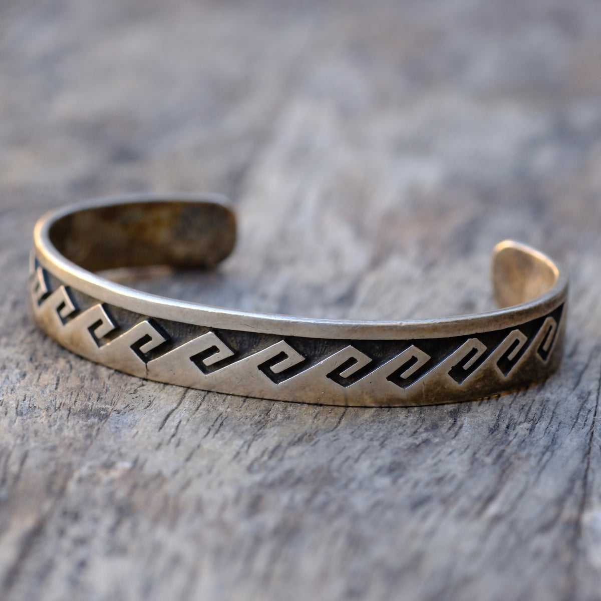 Vintage Sterling Silver Stamped Wave Cuff Bracelet