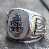 Vintage Sterling Abalone USN Ring 9.5