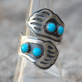 Vintage Sterling Turquoise Bear Paw Overpass Ring 8