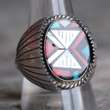 Vintage Sterling Zuni Inlay Ring 11.5