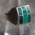 Vintage Sterling malachite Inlay Ring 8.5