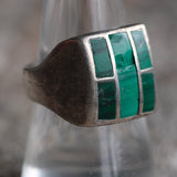 Vintage Sterling malachite Inlay Ring 8.5