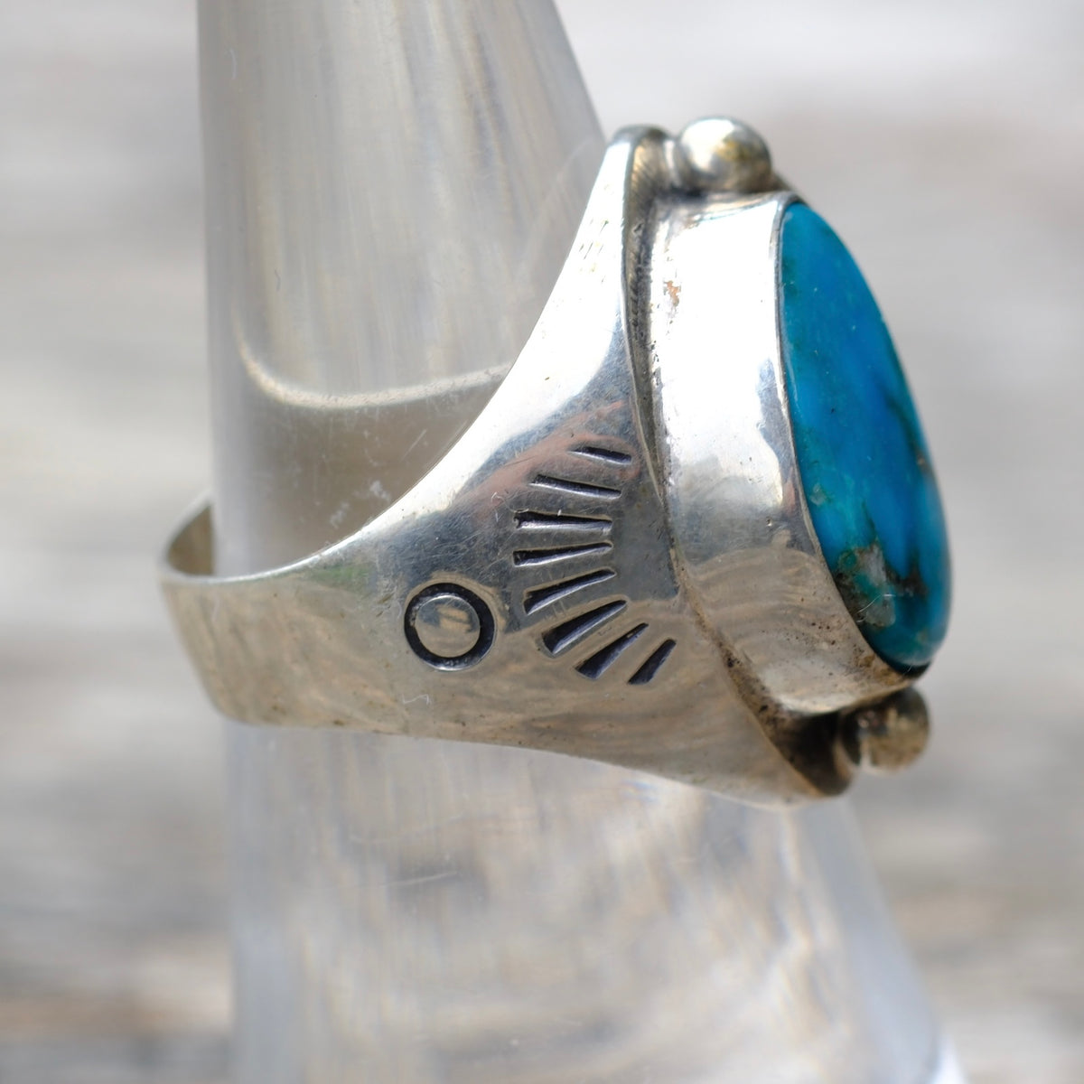 Vintage Sterling Turquoise Feather Ring 6.75