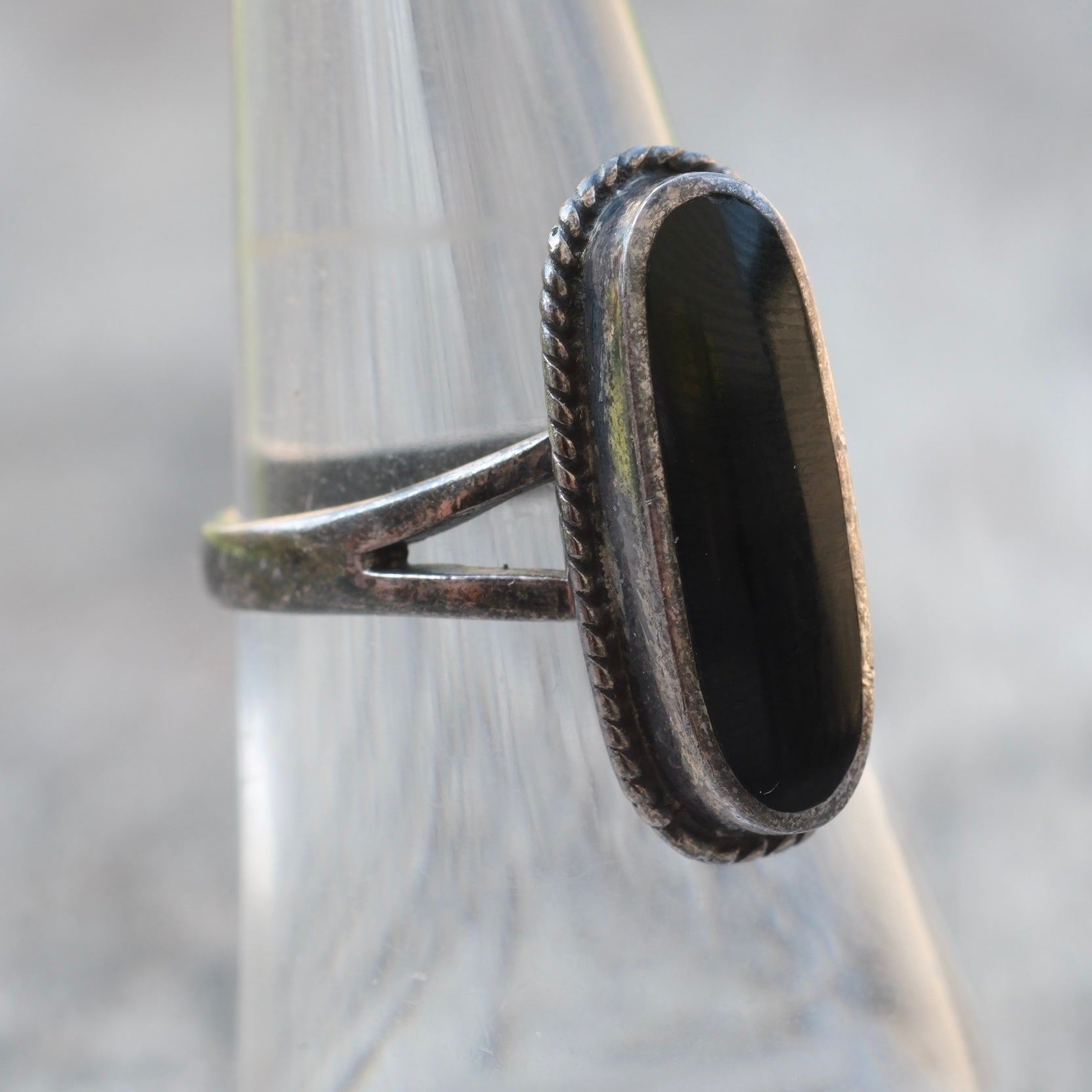 Vintage Sterling Onyx Roper Ring 6.75