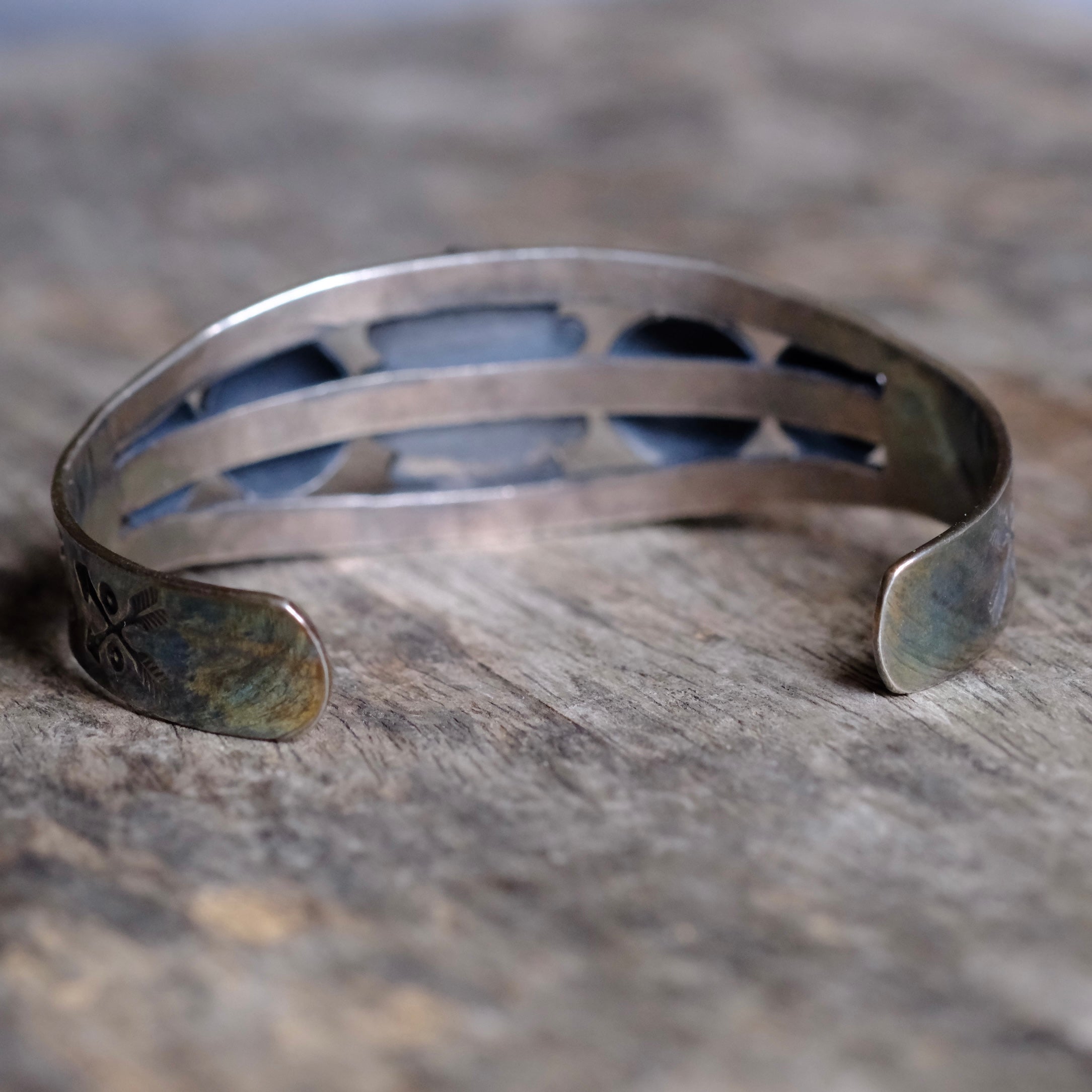 Vintage Fred Harvey Era Sterling Turquoise Stamped Cuff bracelet