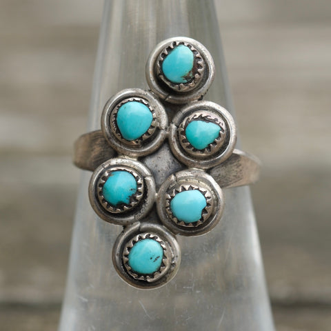 Vintage Sterling Turquoise Cluster Ring 5.5