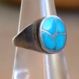 Vintage Sterling Turquoise Inlay Ring 7.75