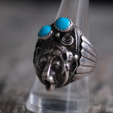 Vintage Sterling Double Turquoise Bear Ring 9.25