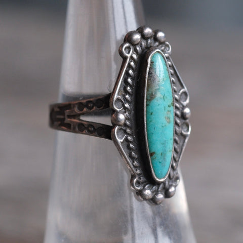 Vintage Sterling Turquoise Stamped Band Ring 5