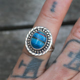 Vintage Sterling Rainbow Calsilica Ring 5.5