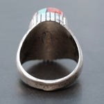 Vintage Sterling Multistone Inlay Ribbed Band Ring 9.75