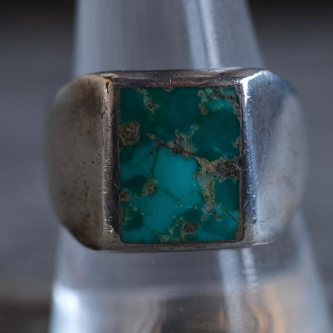 Vintage Sterling Turquoise Signet Ring 10.25