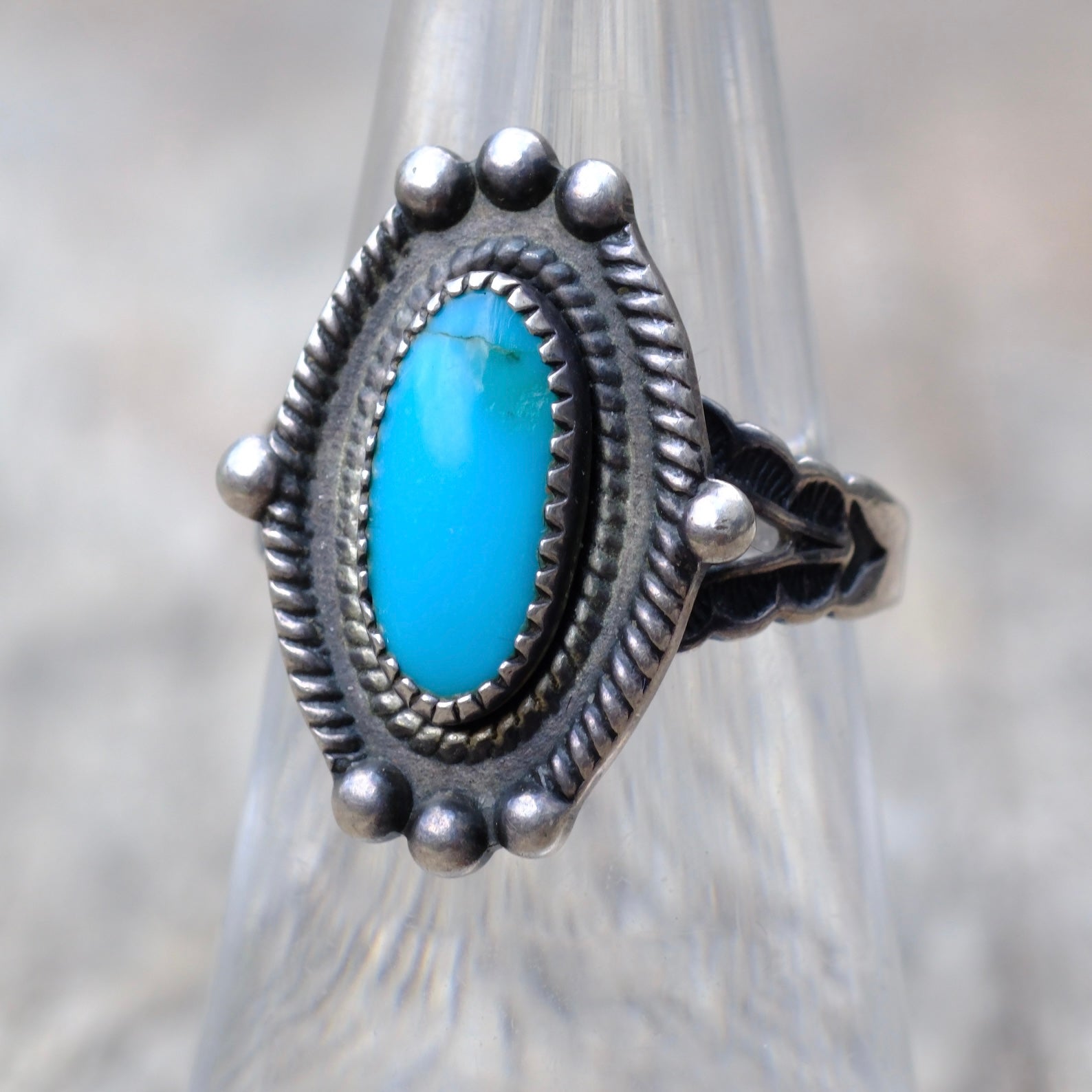 Vintage Sterling Silver Turquoise Stamped Band Ring 6
