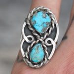 Vintage Sterling 2-Stone Turquoise Ring 6.5