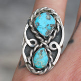 Vintage Sterling 2-Stone Turquoise Ring 6.5