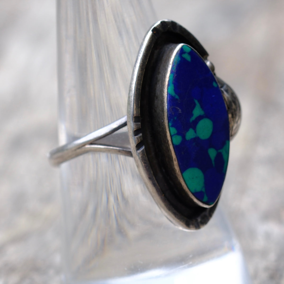 Vintage Sterling Azurite Feather Ring 8