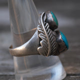 Vintage Sterling 2-Stone Turquoise Feather Ring 10.25