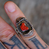 Vintage Sterling Coral Feather Ring 4.5