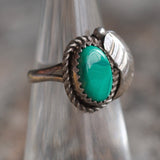 Vintage Sterling Malachite Feather Ring 4.75