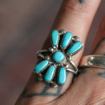 Vintage Sterling Turquoise Cluster Ring 7