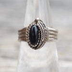 Vintage Sterling Onyx Feather Ring 7